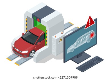 Isometric X-ray car scanner. Mobile x-ray scanning system is used against smuggling. Customs control on border checkpoint.