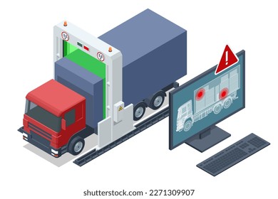 Escáner de camión de rayos X isométricos. Se utiliza un sistema móvil de rayos X contra el contrabando. Control aduanero en el puesto de control fronterizo.