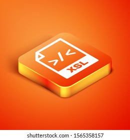 Isometric XSL file document. Download xsl button icon isolated on orange background. Excel file symbol.  Vector Illustration