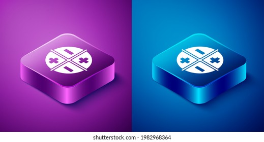 Isometric XYZ Coordinate system icon isolated on blue and purple background. XYZ axis for graph statistics display. Square button. Vector