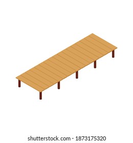 Isometric yacht club composition with isolated image of pier landing stairs vector illustration