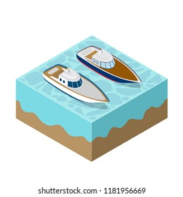 Isometric yacht of a sea cruise image of a transport cruise traveling voyage of tourism.