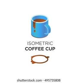 Isometric Yellow Blue Cup Of Coffee