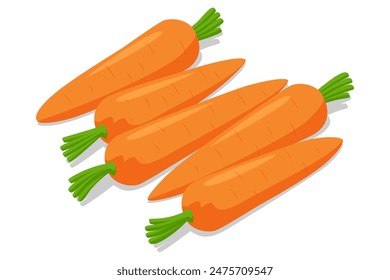 Isometric yellow Carrot vegetable, isolated on white background. It is rich in vitamin A, antioxidants, and fiber. It is used fresh, boiled. Beneficial for vision, skin, and the immune system