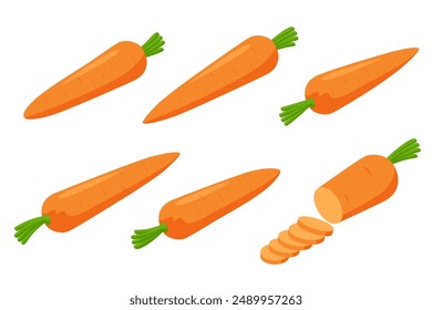 Isometric yellow Carrot vegetable, isolated on white background. It is rich in vitamin A, antioxidants, and fiber. It is used fresh, boiled. Beneficial for vision, skin, and the immune system