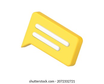 Isometric Yellow Chat Box Message Speech Bubble 3d Icon Vector Illustration. Simple Quick Tips Incoming Email Chatting Dialogue Isolated On White. Alert Notification Interface Newsletter Communication