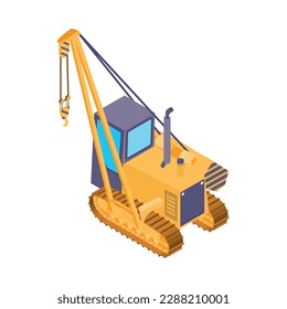 Isometric yellow crane crawler on white background 3d vector illustration