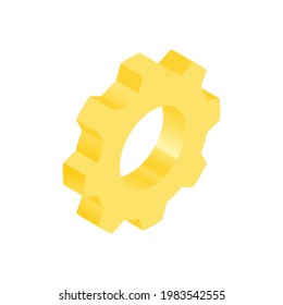 Isometric Yellow Icon. Ilustración moderna de vectores planos. Signo de engranaje. Plantilla de medios sociales.