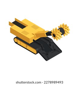 Isometric yellow mining vehicle on white background vector illustration