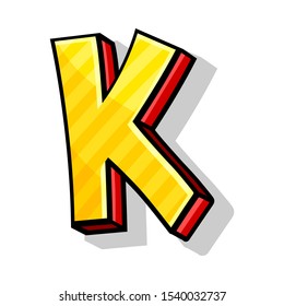 Isometric Yellow And Red Capital Letter K Cartoon Style Vector Illustration