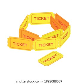 Isometric yellow retro ticket stubs icon on white background vector illustration