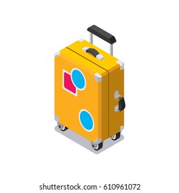 Isometric Yellow Suitcase With Roller Wheels Icon