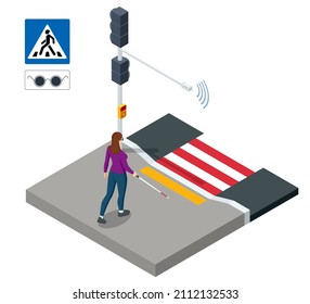 Paseos táctiles amarillos isométricos para los discapacitados visuales en la acera. 