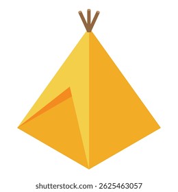 Isometric yellow teepee tent symbolizing camping, outdoor adventures, and native american culture
