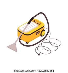 Isometric yellow vacuum cleaner on white background 3d vector illustration