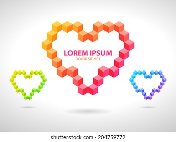 Isometric Yellow-Green, Yellow-Red and Blue-Purple Corporate Logo Icon in the Form of Gradient Heart 