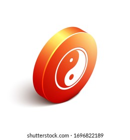 Isometric Yin Yang symbol of harmony and balance icon isolated on white background. Orange circle button. Vector Illustration