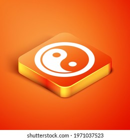 Isometric Yin Yang symbol of harmony and balance icon isolated on orange background.  Vector