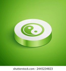 Isometric Yin Yang symbol of harmony and balance icon isolated on green background. White circle button. Vector