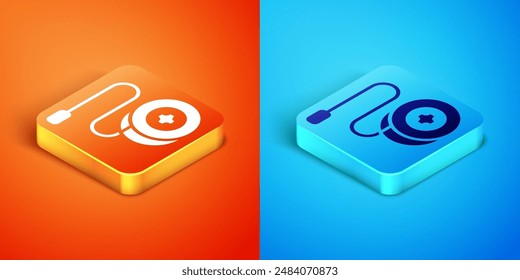 Isometric Yoyo toy icon isolated on orange and blue background.  Vector