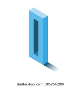 Isometric zero blue icon, 3d character with shadow, vector eps10