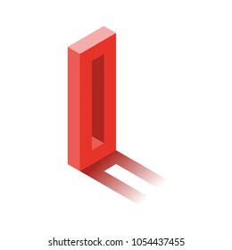 Isometric zero red icon, 3d character with shadow, vector eps10