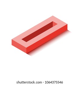 Isometric zero red icon, 3d character with shadow, vector eps10
