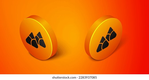 Isometric Zongzi in bamboo steamer icon isolated on orange background. Delicious rice dumplings. Orange circle button. Vector