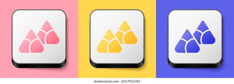Isometric Zongzi in bamboo steamer icon isolated on pink, yellow and blue background. Delicious rice dumplings. Square button. Vector