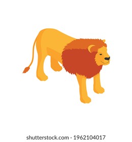 Composición isométrica del zoológico con carácter aislado del león en la ilustración vectorial de fondo en blanco