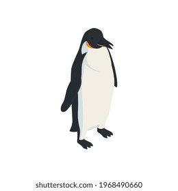 Isometric zoo composition with isolated character of penguin on blank background vector illustration