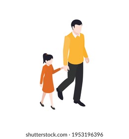 Isometric zoo composition with isolated human characters of adult man and girl on blank background vector illustration