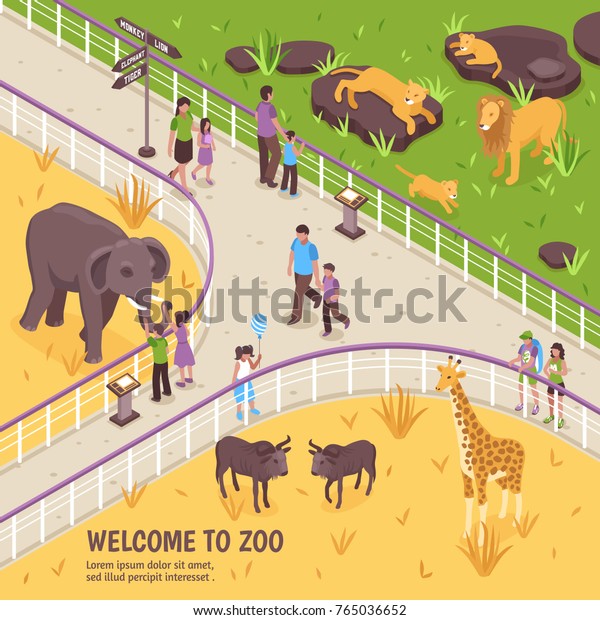 Isometric Zoo Illustration Outdoor Zoological Garden Stock Vector ...