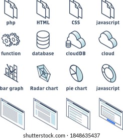 Isometrical vector icon set for web engineer 