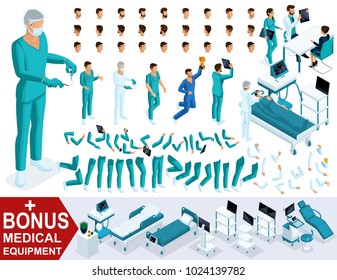 Isometrics create your character doctor, surgeon, sets of gestures of legs and hands, emotions. Bonus medical equipment.