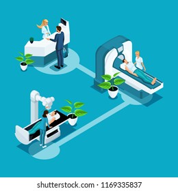 Isometrics health care and innovative technologies, medical institution, hospital, medical personnel examination of the patient.
