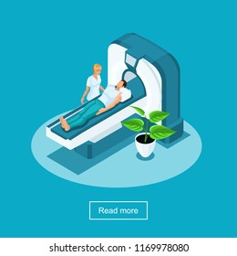 Isometrics Health Care and Innovative Technologies, Hospital, Medical Personnel, Female patient undergoing CT - Computerized Tomography Scan in Hospital.