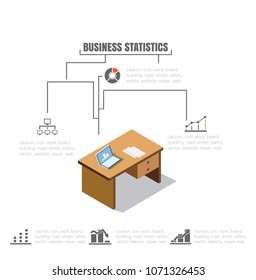 isometrics of a laptop and desktop, business statistics and work plan, vector graphics, illustration, concept of business