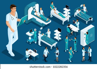 Isometrics medicine, Doctor, paramedic, large surgeon, medical devices, diagnostics, treatment, a large set of medical equipment