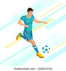Isometrics Soccer player on a beautiful background of. Playing football, the player beats the ball, running. The concept of the