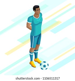 Isometrics Soccer player on a beautiful background of. Playing football, a player is worth a hymn. Colorful concept of the.