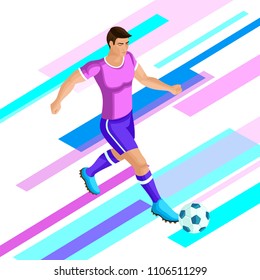 Isometrics Soccer player on a bright background of. Football player. Playing football, the game is running, attacking. Colorful concept of the