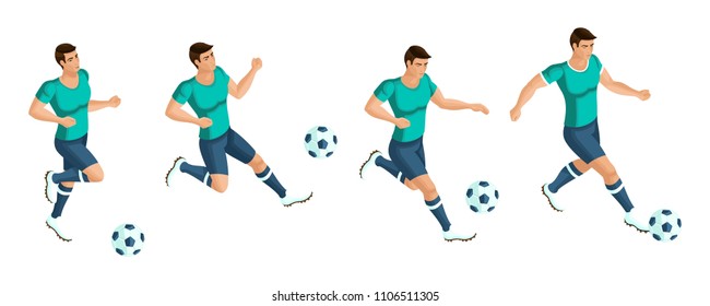 Isometrics Soccer player. Playing football, the player beats the ball, running, attack, goalkeeper. The concept of the.