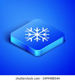 IsometricSnowflake icon isolated on blue background. Blue square button. Vector Illustration
