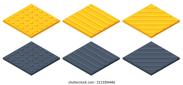 Isometricyellow blocks of tactile paving for blind handicap isolated on white. Braille blocks, tactile tiles for the visually impaired