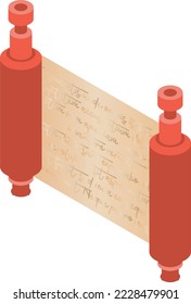 Isometruc scroll game icon. Scroll of paper on a white background in isometric style. Retro papyrus illustration vector