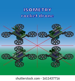 Isometry 3D quadrocopter rocket drone in four projections