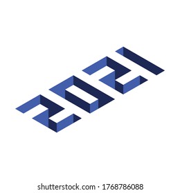Isometry banner of 3D abstraction 2021 year. Top view. Isometric style text with depth effect. Minimalistic happy new year illustration template. Art for the calendar. Blue color. Eps 10