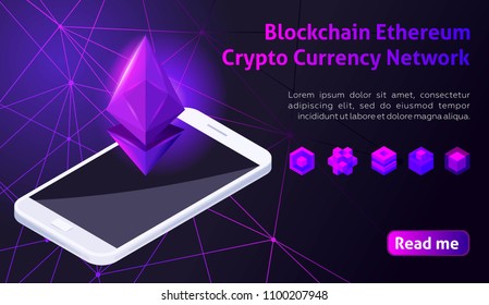 Isometry Blockchain Ethereum Crypto Currency Network, analysts and managers working on crypto start up. Isometric vector illustration colorful background