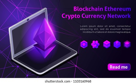 Isometry Blockchain Ethereum Crypto Currency Network, analysts and managers working on crypto start up, laptop, colorful background